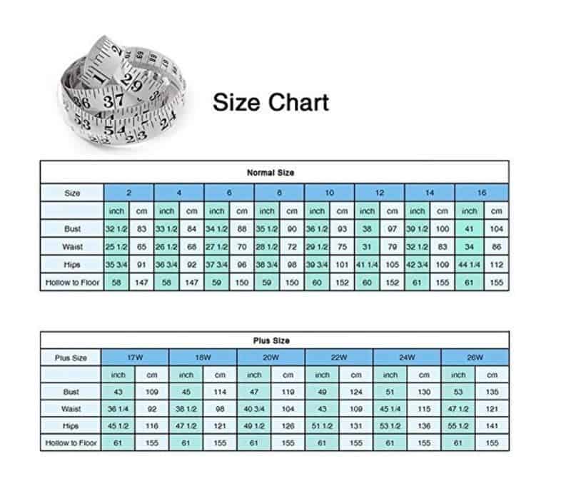 YIPEISHA wedding dress size chart