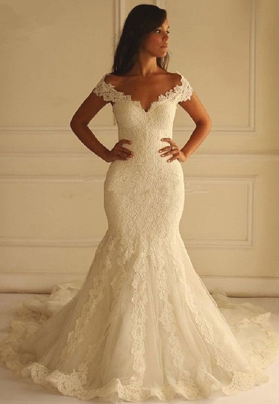 mermaid cut with tulip sleeves wedding dress