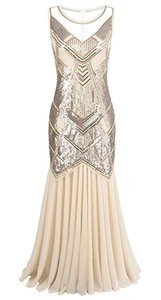 Kayamiya Women's 1920s Beaded Sequin Geometric Pattern Maxi Long Gatsby Flapper Prom Dress