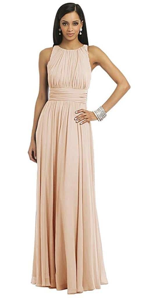 Ssyiz Women's Elegant Pleated Chiffon Floor Length Evening Party Dress