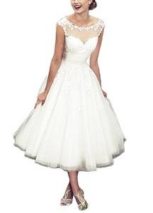 Women's Elegant Sheer Vintage Short Lace Wedding Dress For Bride