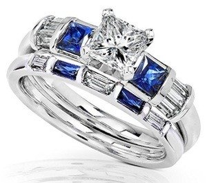 bridal ring sets - blue sapphire and diamond