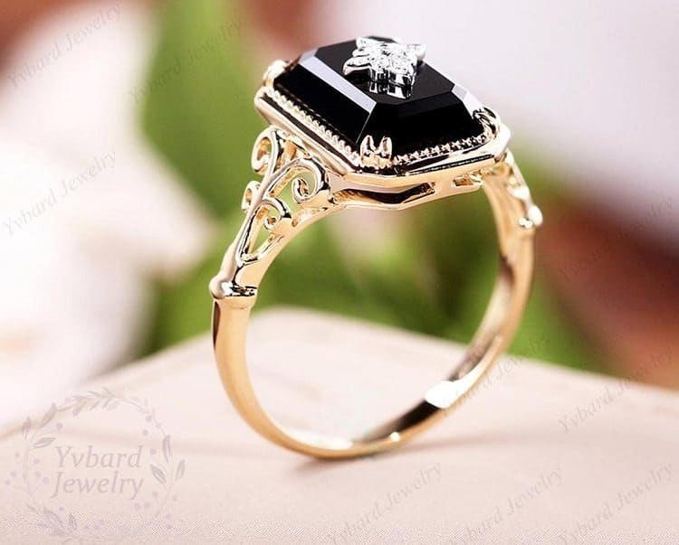 Emerald Cut Natural Black Onyx Ring