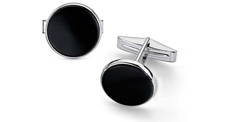 Round Onyx Cufflinks in Sterling Silver