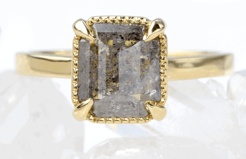 Lilia Nash Emerald Cut Salt and Pepper Diamond Ring in 18K Gold