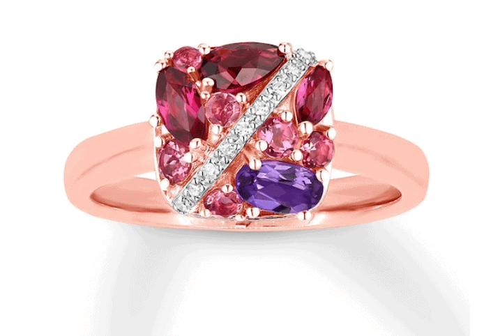 Amethyst, Garnet, Pink Tourmaline, & Diamond Ring 10K Rose Gold