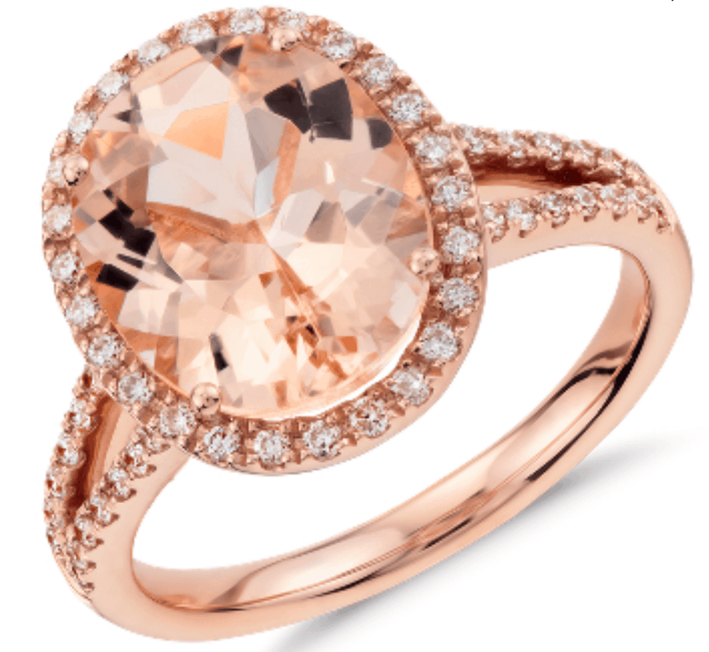 Morganite and Diamond Halo Ring