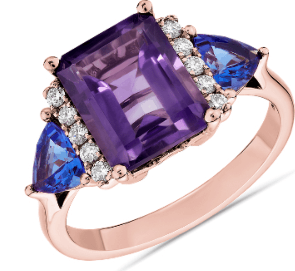 Amethyst and Tanzanite Diamond Cathedral Ring