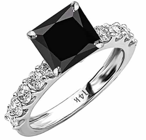 14k White Gold Classic Side - Black stones