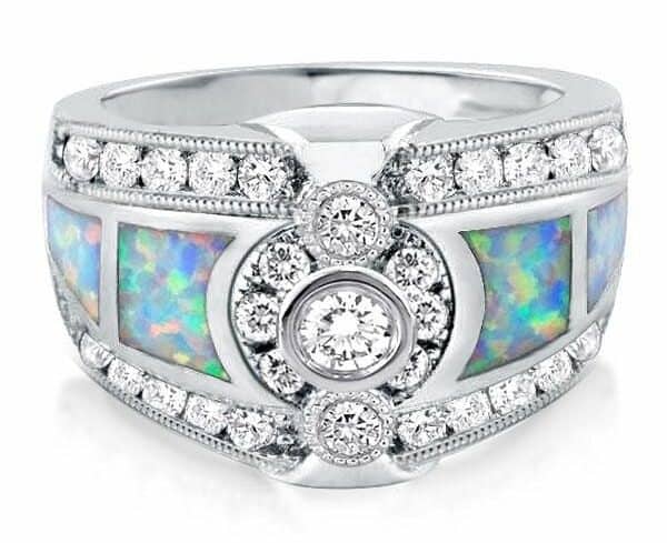 Bezel Opal Side Stone Engagement Ring