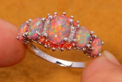 Orange Fire Opal & Garnet Ring