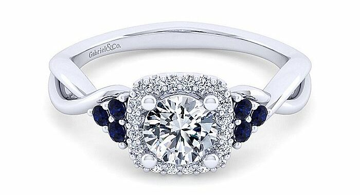 Round Halo Sapphire and Diamond Engagement Ring