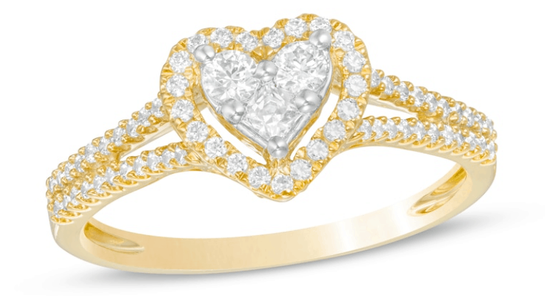 Composite Diamond Heart Frame Ring in 10K Gold