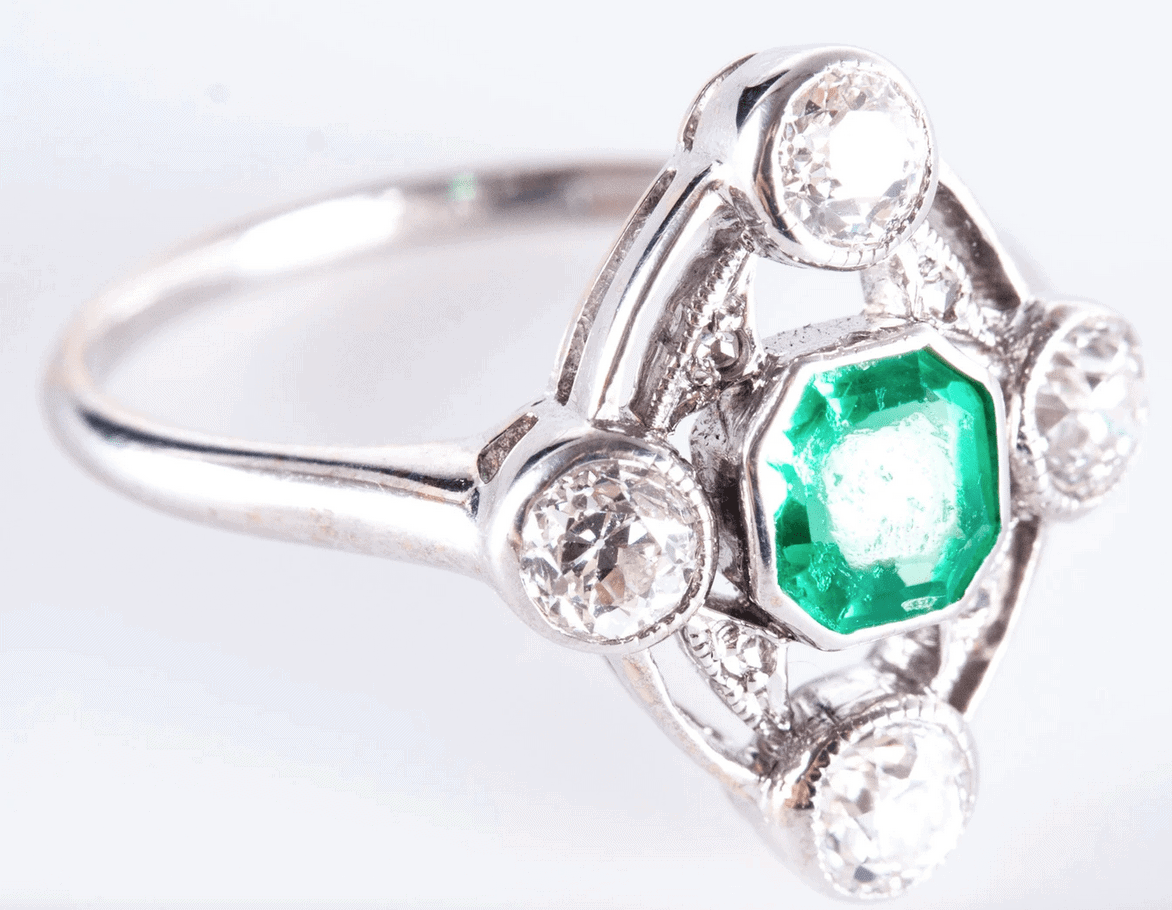 Vintage 1910’s Diamond and Emerald Cocktail Ring