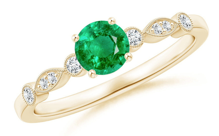 Angara Vintage-Inspired Marquise and Dot Emerald Engagement Ring