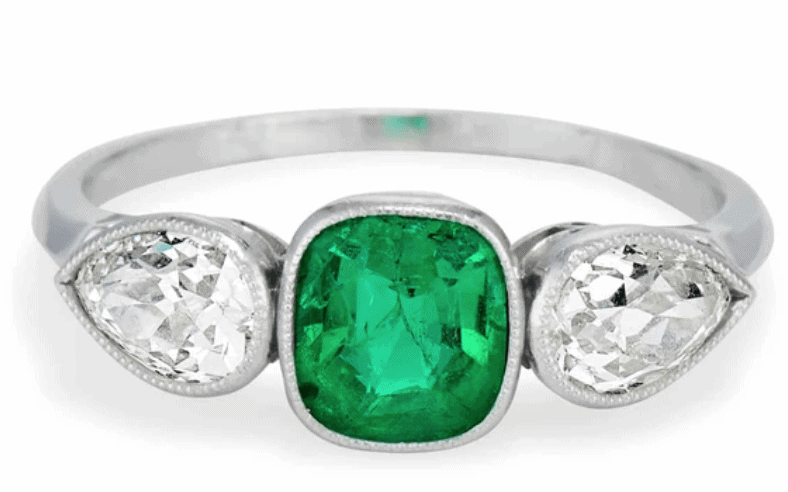 Art Deco Cushion-Cut Emerald Engagement Ring