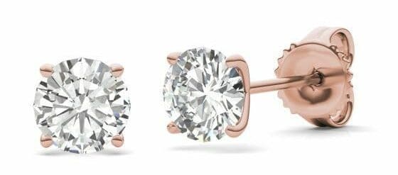 1.60 CTW Round Forever One Moissanite Four Prong Martini Solitaire Stud Earrings in 14K Rose Gold