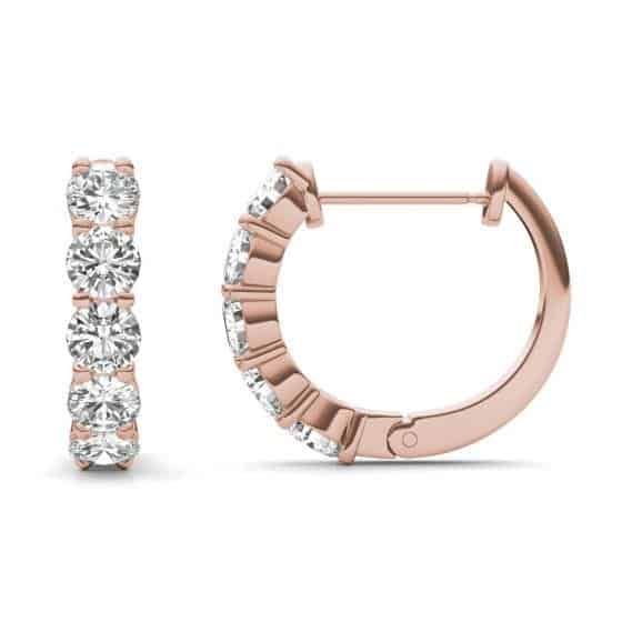 1.60 CTW Round Forever One Moissanite Mini Hoop Earrings in 14K Rose Gold