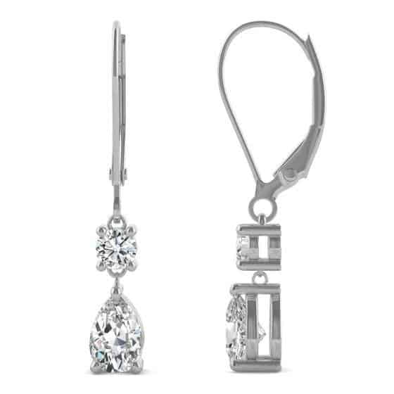 Pear and Round Drop Moissanite Earrings 1.06CTW in 14K White Gold