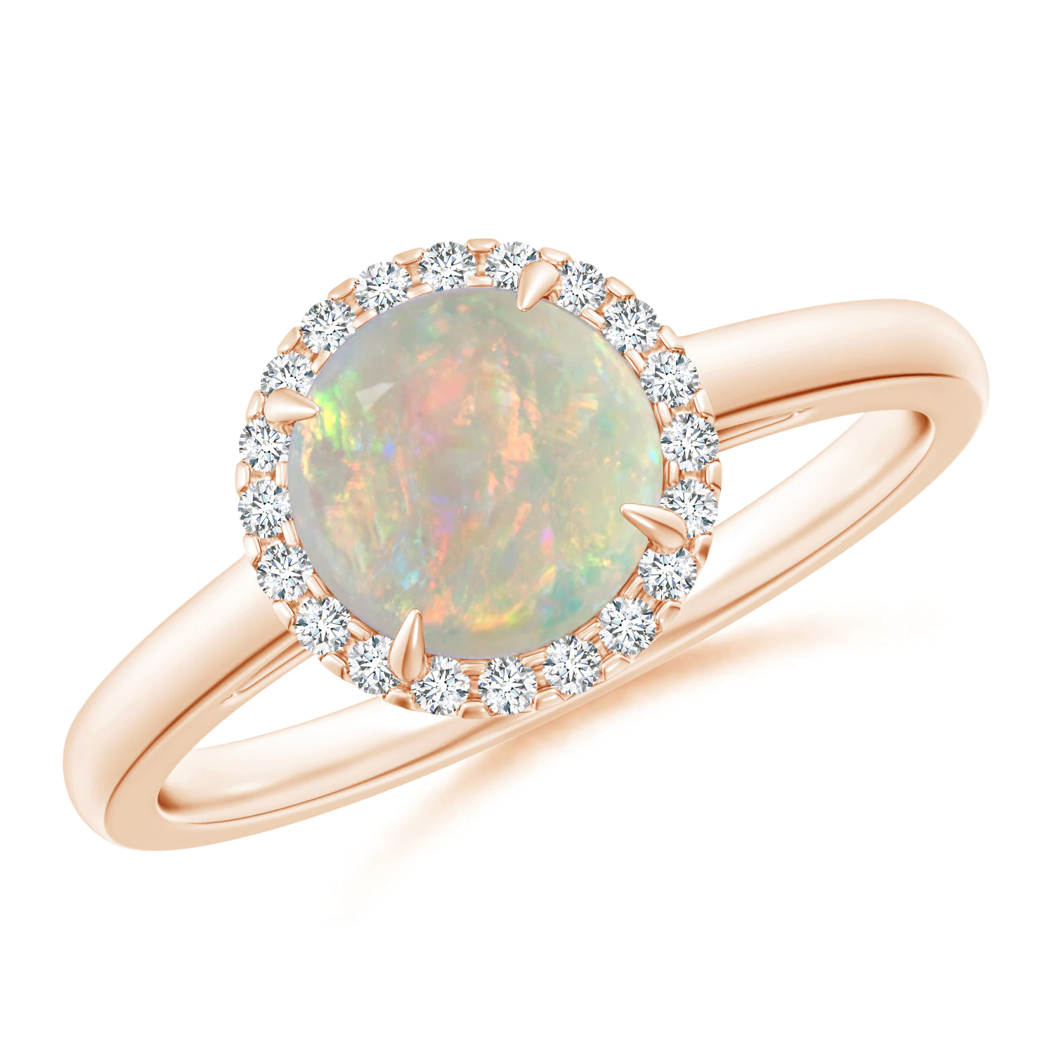 Round Opal Cathedral Ring with Diamond Halo | Angara