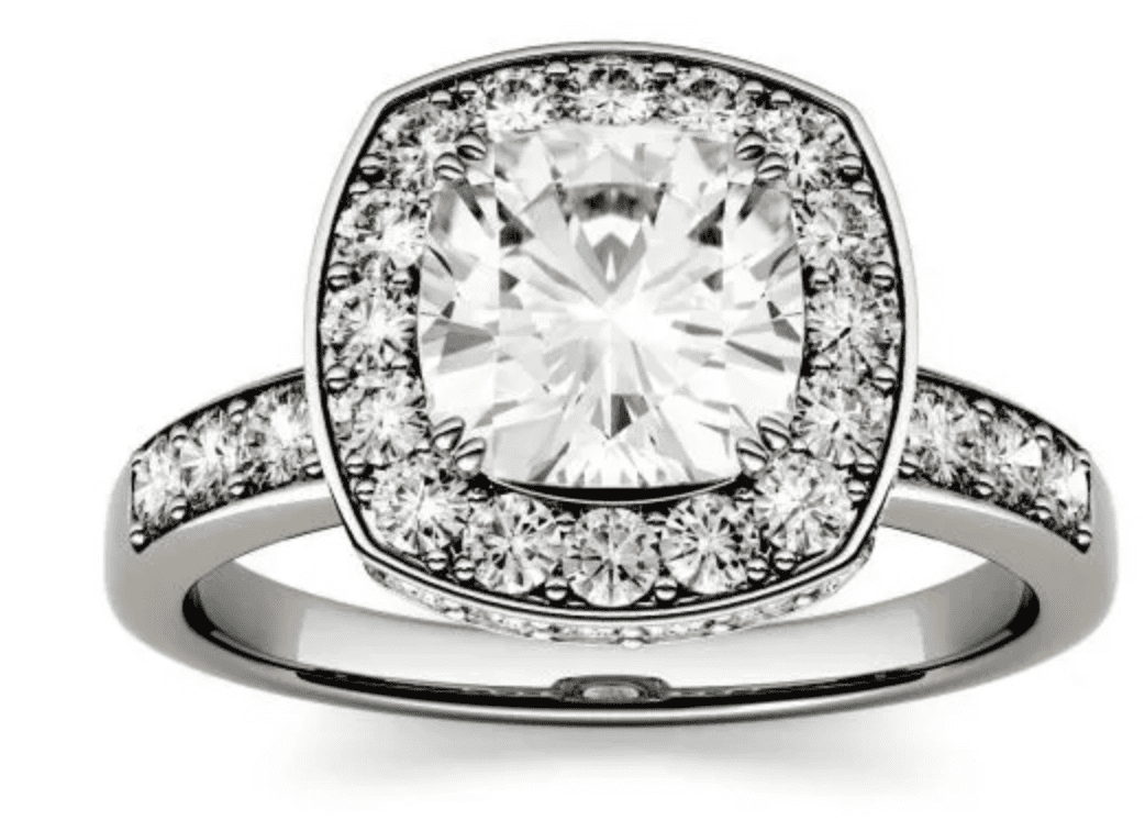 Cushion Moissanite Engagement Ring with Hidden Halo