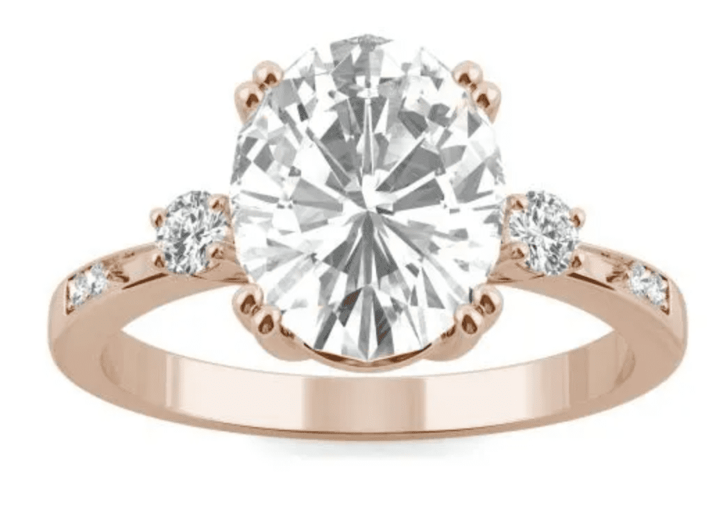 CTW Oval Forever One Moissanite Solitaire with Side Accents Engagement Ring