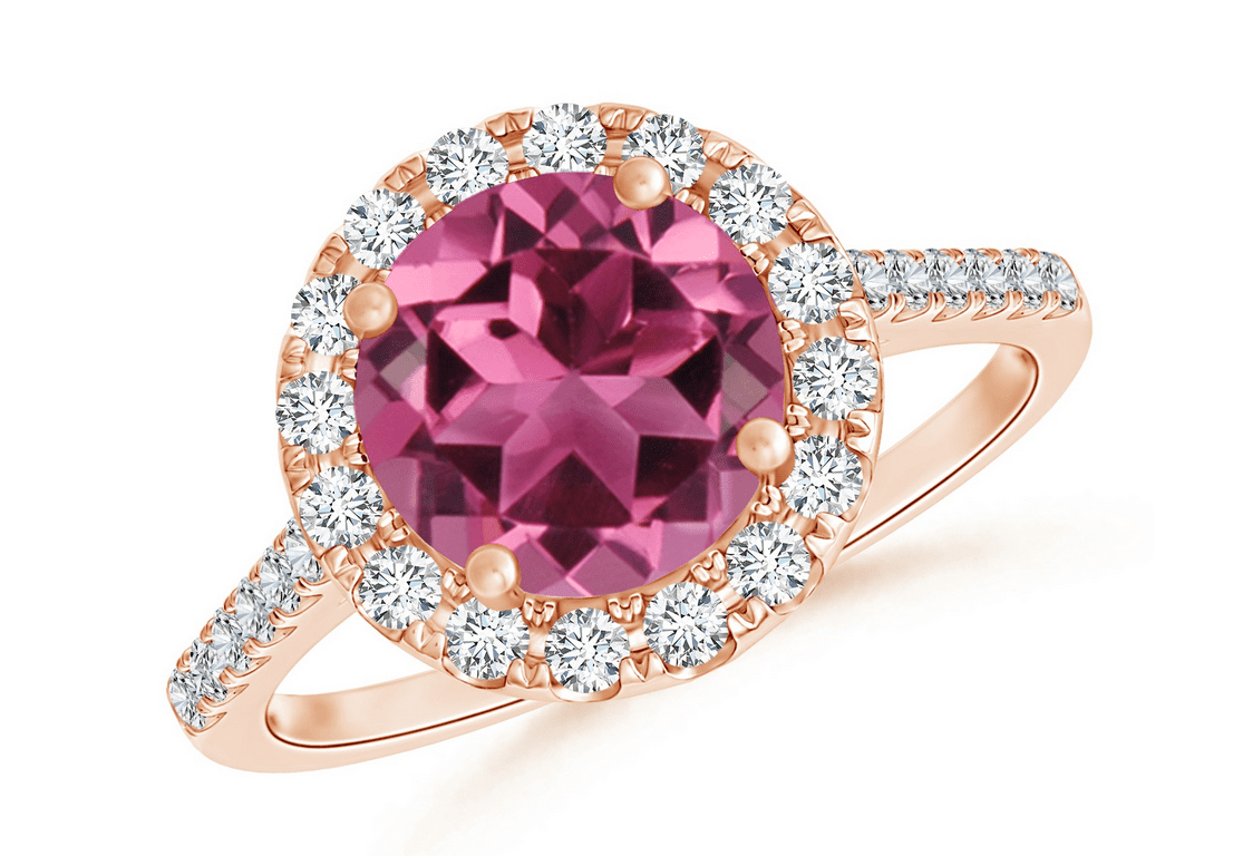 Round Pink Tourmaline Halo Ring with Diamond Accents