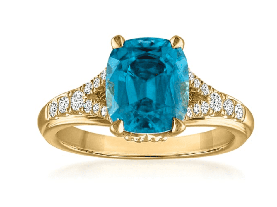 5.25 Carat Blue Zircon Ring with .20 ct. t.w. Diamonds in 14K Yellow Gold