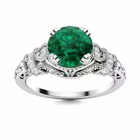 Claudine Round Emerald Vintage Ring | Diamondere