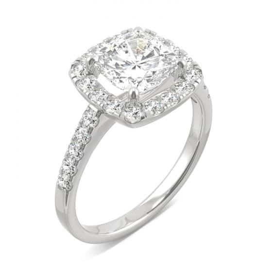 2.60 CTW Cushion Forever One Moissanite Halo Engagement Ring in 14K White Gold