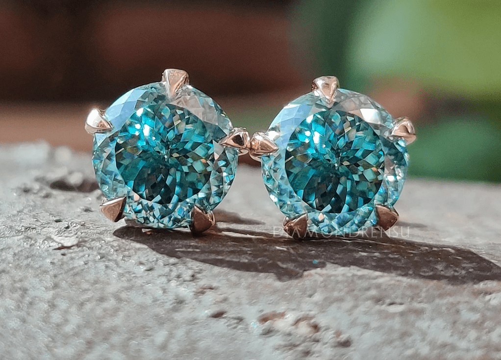 Portuguese Cut Cyan Blue Moissanite Earrings