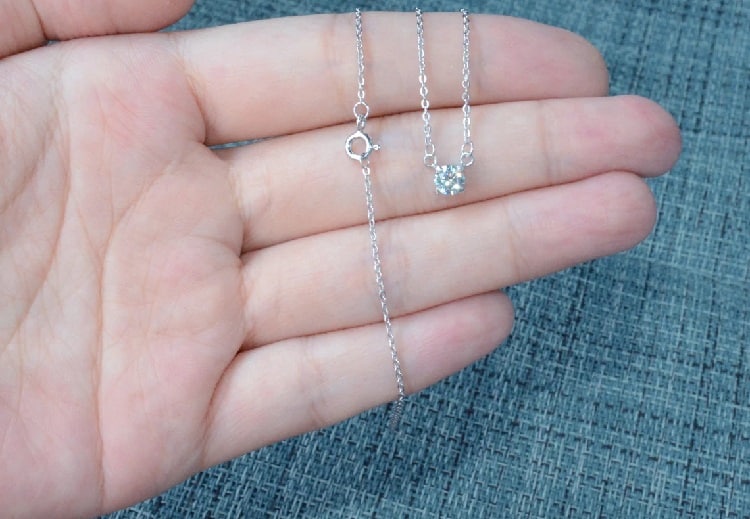 Solitaire Half Carat Light Ice Blue Moissanite Necklace