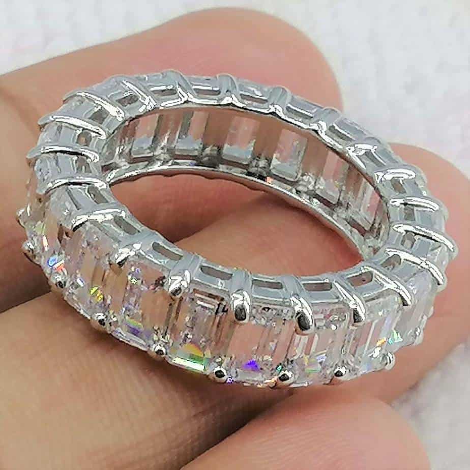 Creation for love- 7.50ct Emerald Cut Moissanite Wedding Band White Gold Eternity Band