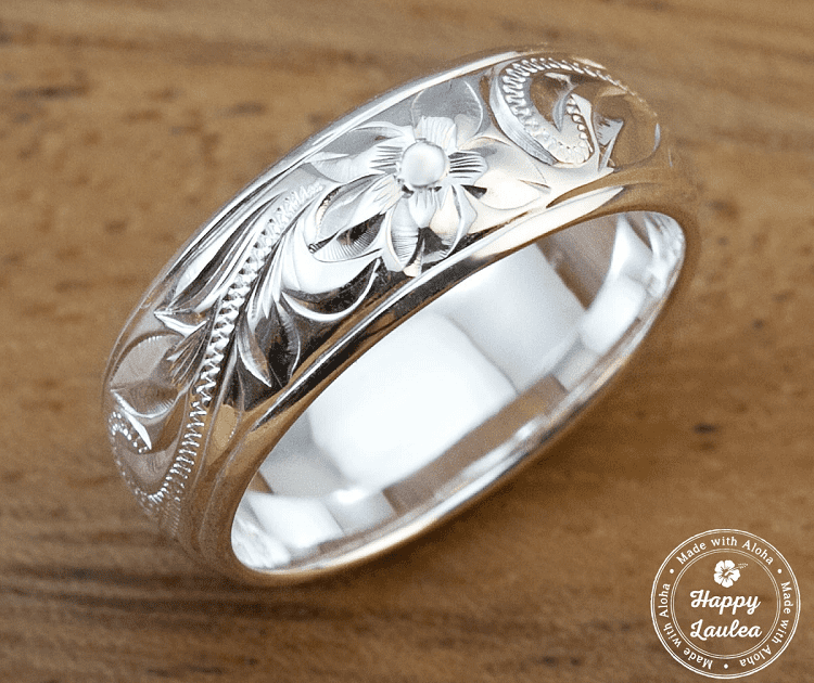 925 Sterling Silver Ring Hand Engraved Old English Design with Polished Edges