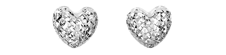 Diamond cut heart stud earrings in 14k White Gold