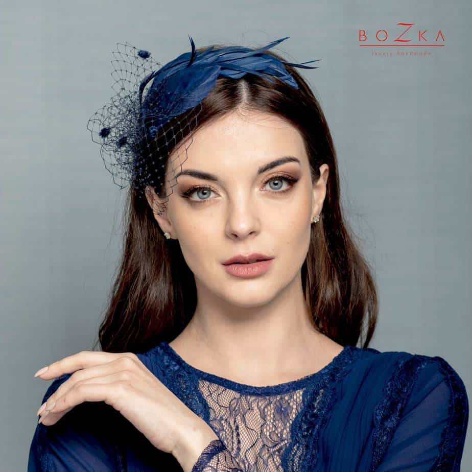 navy feathered fascinator from BoZka Millinery