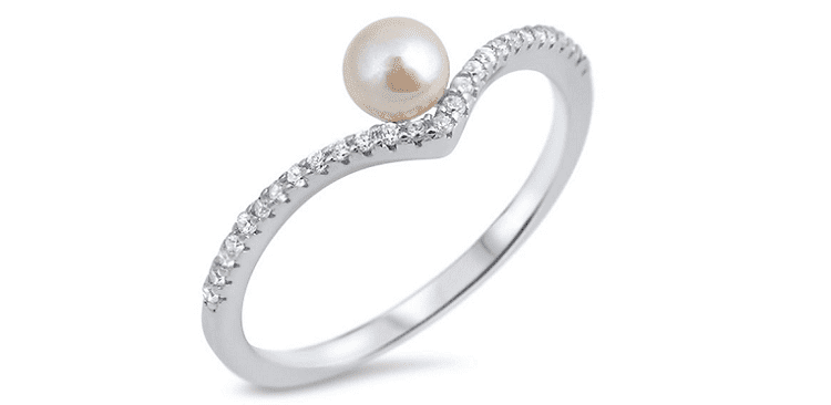 Clear Cubic Zirconia Simulated Pearl Chevron Thumb Ring