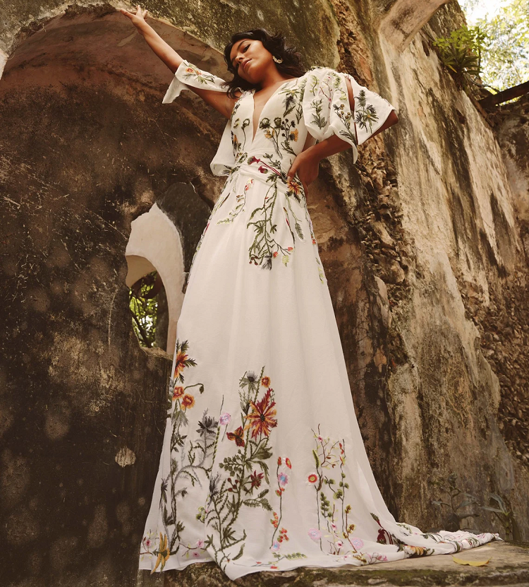 Colorful Mexican Embroidered Gown