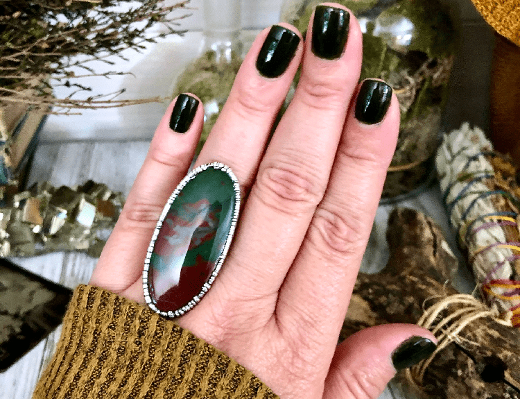 Foxlark Natural Bloodstone Ring in Fine Silver