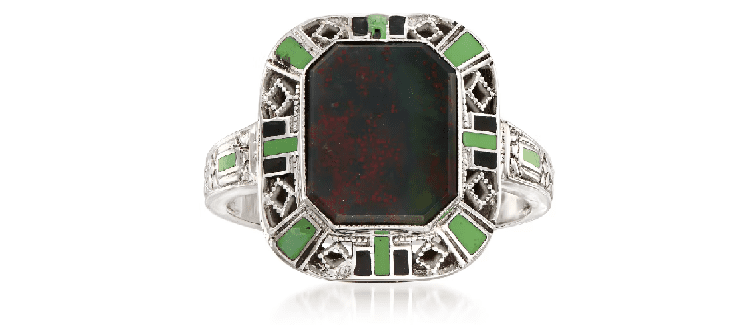 Ross-Simons C. 1950 Vintage Red Bloodstone and Multicolored Enamel Ring