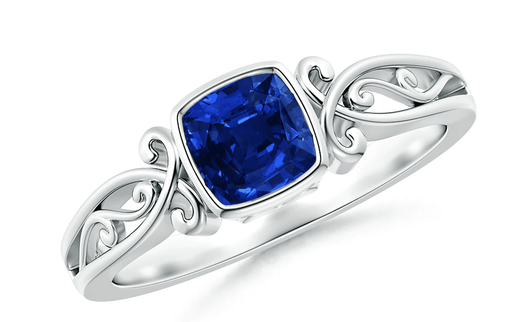 0.57 to 1 Carat Vintage Style Cushion Sapphire Solitaire Ring