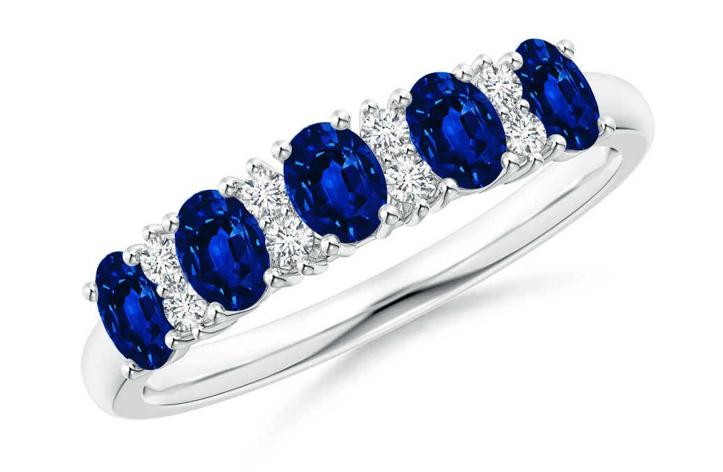 1.11 to 1.61 Carat Five Stone Blue Sapphire and Diamond Band