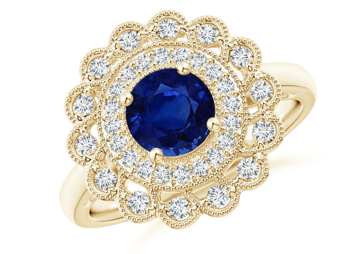 1.16 Carat Art Deco Inspired GIA Certified Sapphire Floral Halo Ring