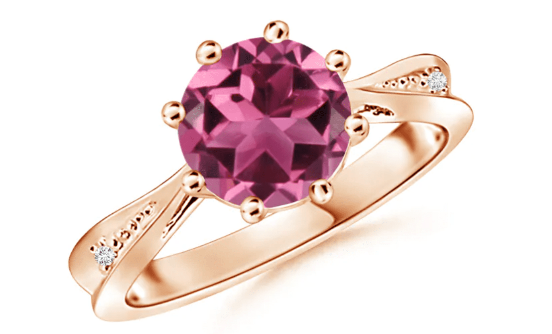 0.26 to 1.89 Carat Tapered Shank Pink Tourmaline Ring