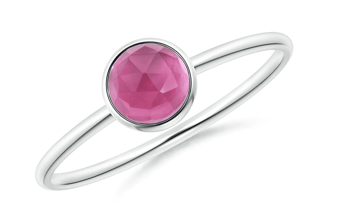 0.45 Carat Bezel Set Round Pink Tourmaline Stackable Ring