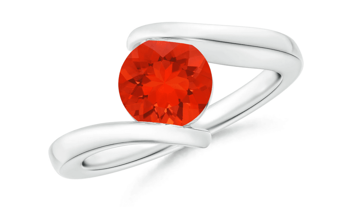 0.45 Carat Bar-Set Solitaire Round Fire Opal Bypass Ring