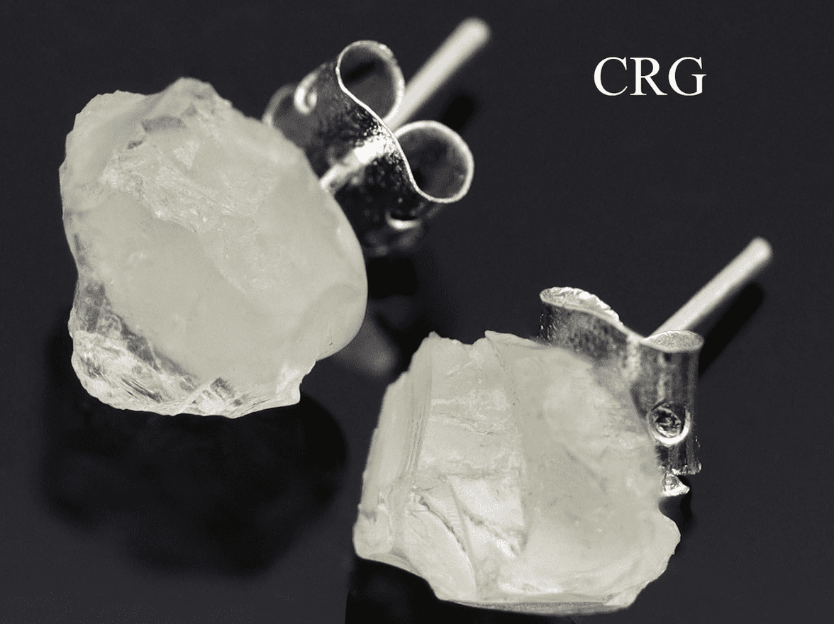 Raw Crystal Quartz Stud Earrings