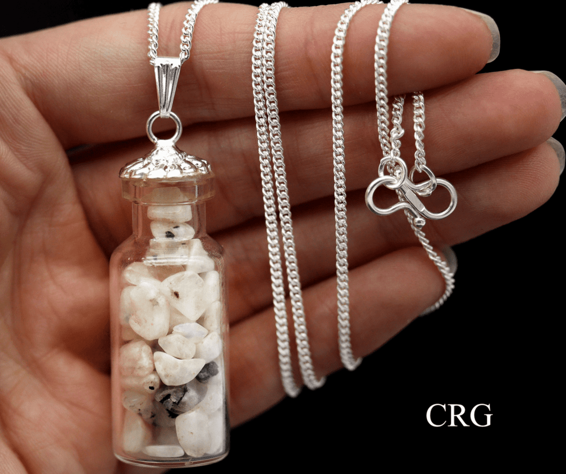 Rainbow Moonstone Chips in Bottle Pendant 