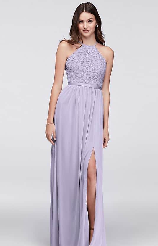 David's Bridal Open-Back Lace and Mesh Bridesmaid Dress