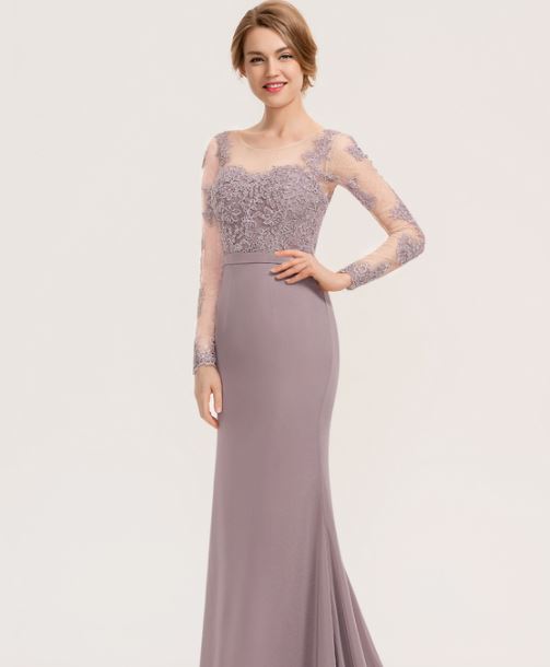 JJ's House Trumpet/Mermaid Scoop Neck Sweet Train Chiffon Lace Bridesmaid Dress